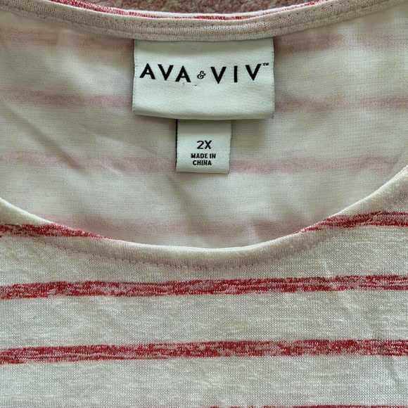 AVA & VIV RED WHITE STRIPED SLEEVELESS TUNIC WITH BACK SLIT / PLUS 2X - Picture 4 of 6